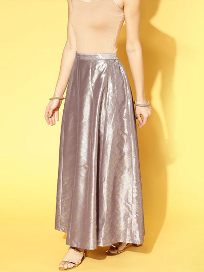 Grey Self Design Silk Blend Skirt - Libas