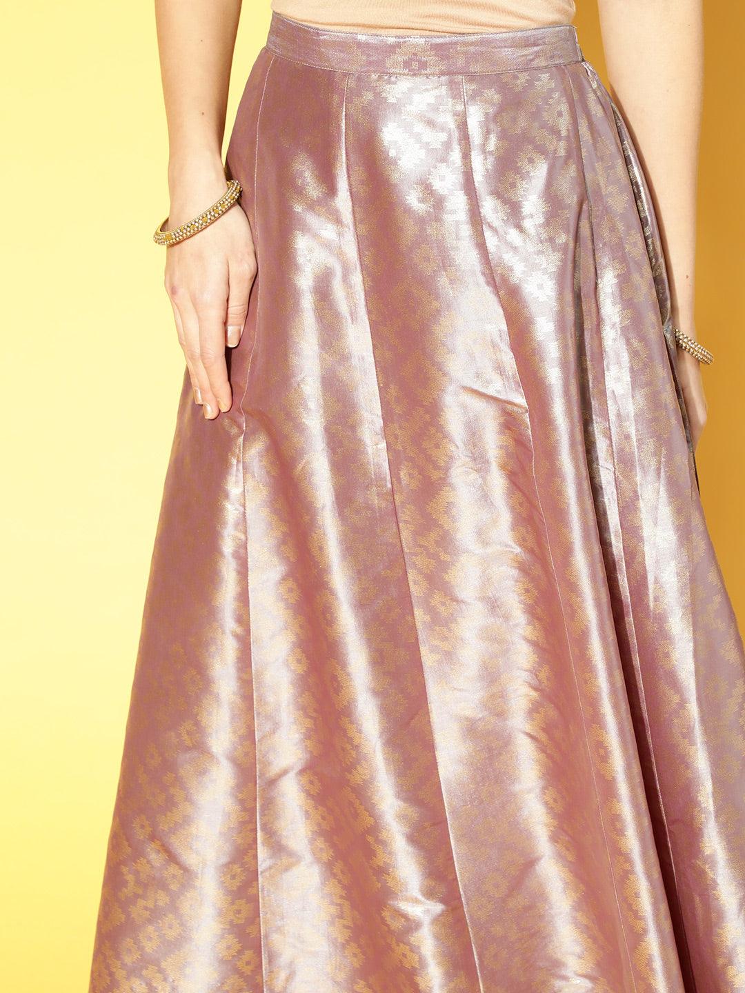 Grey Self Design Silk Blend Skirt - Libas