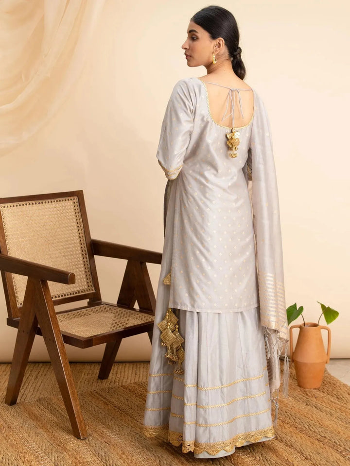 Grey Self Design Silk Suit Set - Libas