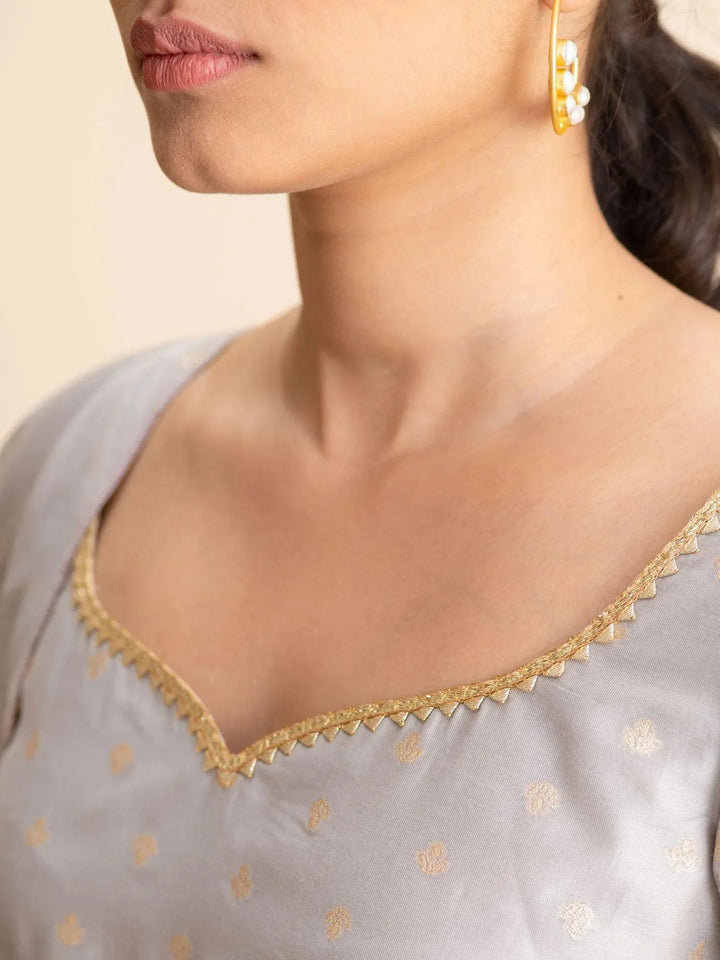 Grey Self Design Silk Suit Set - Libas