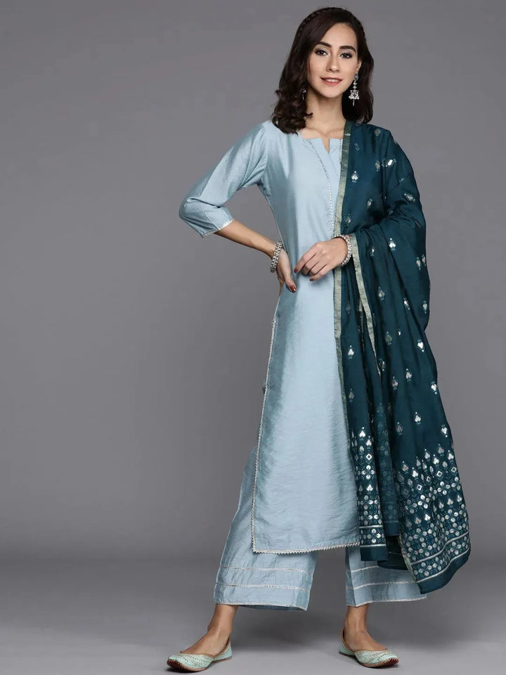 Grey Solid Chanderi Silk Suit Set - Libas