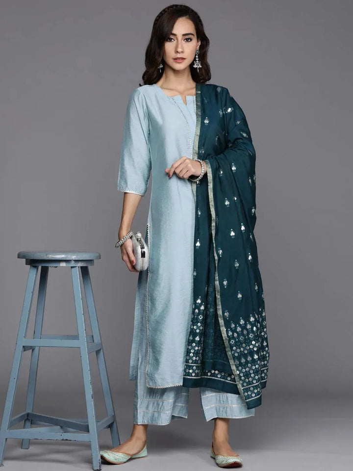 Grey Solid Chanderi Silk Suit Set - Libas