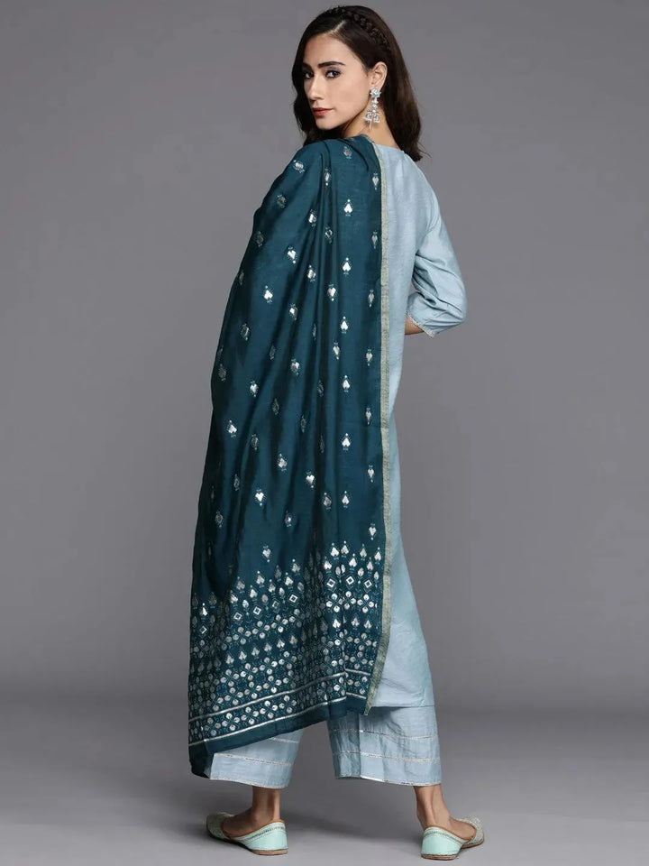 Grey Solid Chanderi Silk Suit Set - Libas