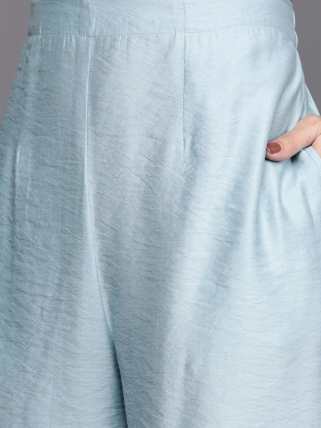 Grey Solid Chanderi Silk Suit Set - Libas 
