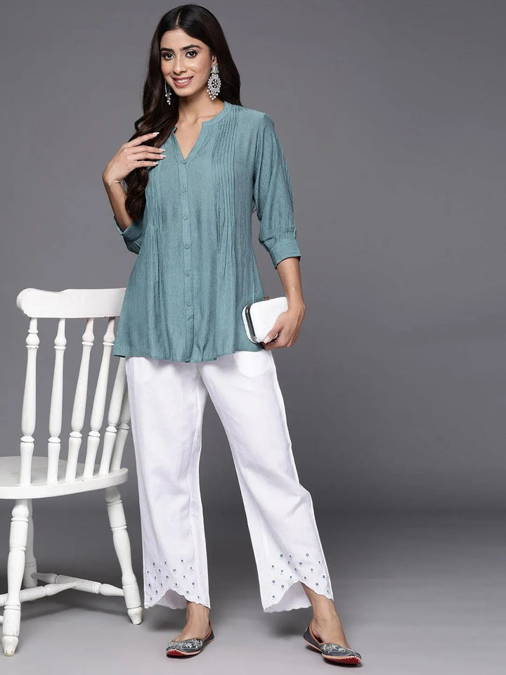 Grey Solid Cotton Blend A-Line Kurti - Libas