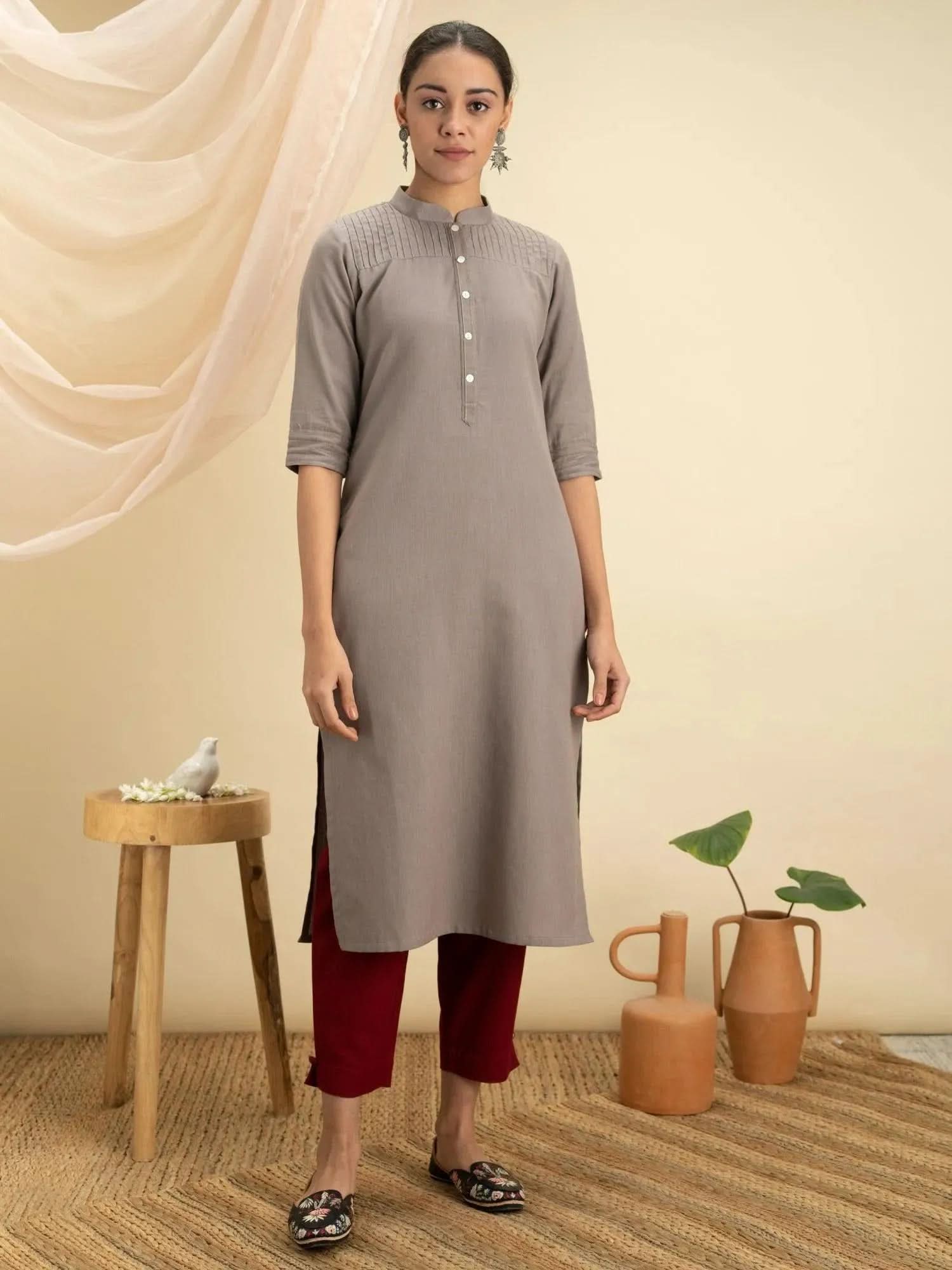

Buy Grey Solid Cotton Kurta - 12037O- | Libas Ethnic Wear Online