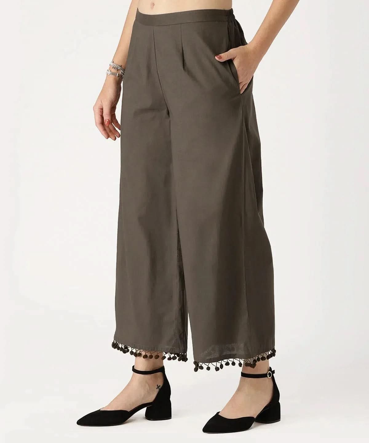 

Buy Grey Solid Cotton Palazzos - PL356- | Libas Ethnic Wear Online