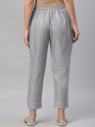 Grey Solid Crepe Trousers - Libas
