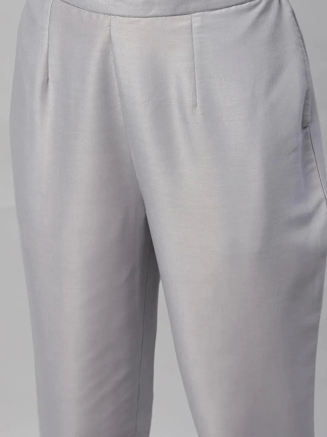 Grey Solid Crepe Trousers - Libas 
