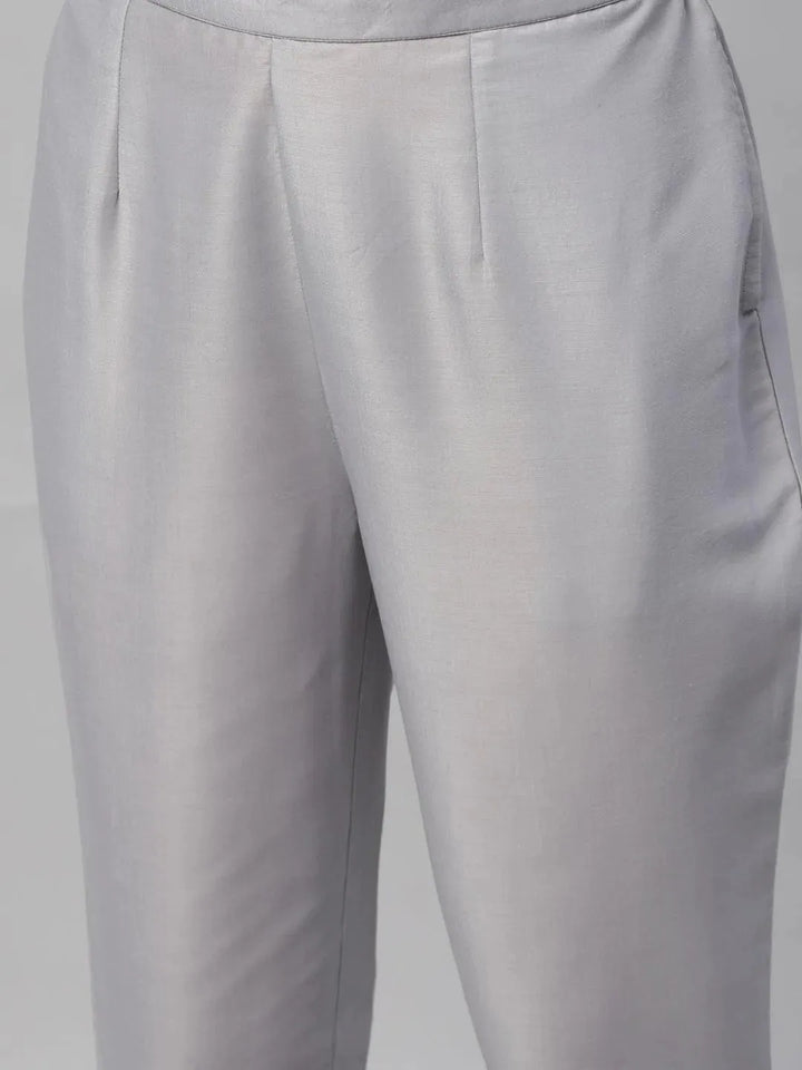 Grey Solid Crepe Trousers - Libas