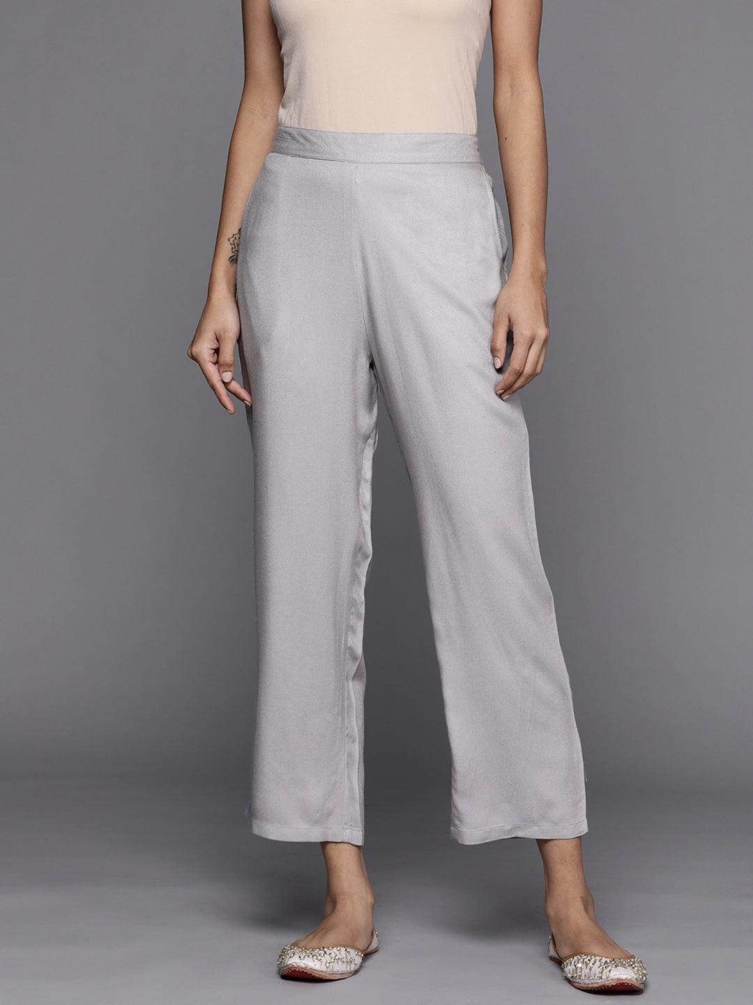 Grey Solid Pashmina Wool Trousers
