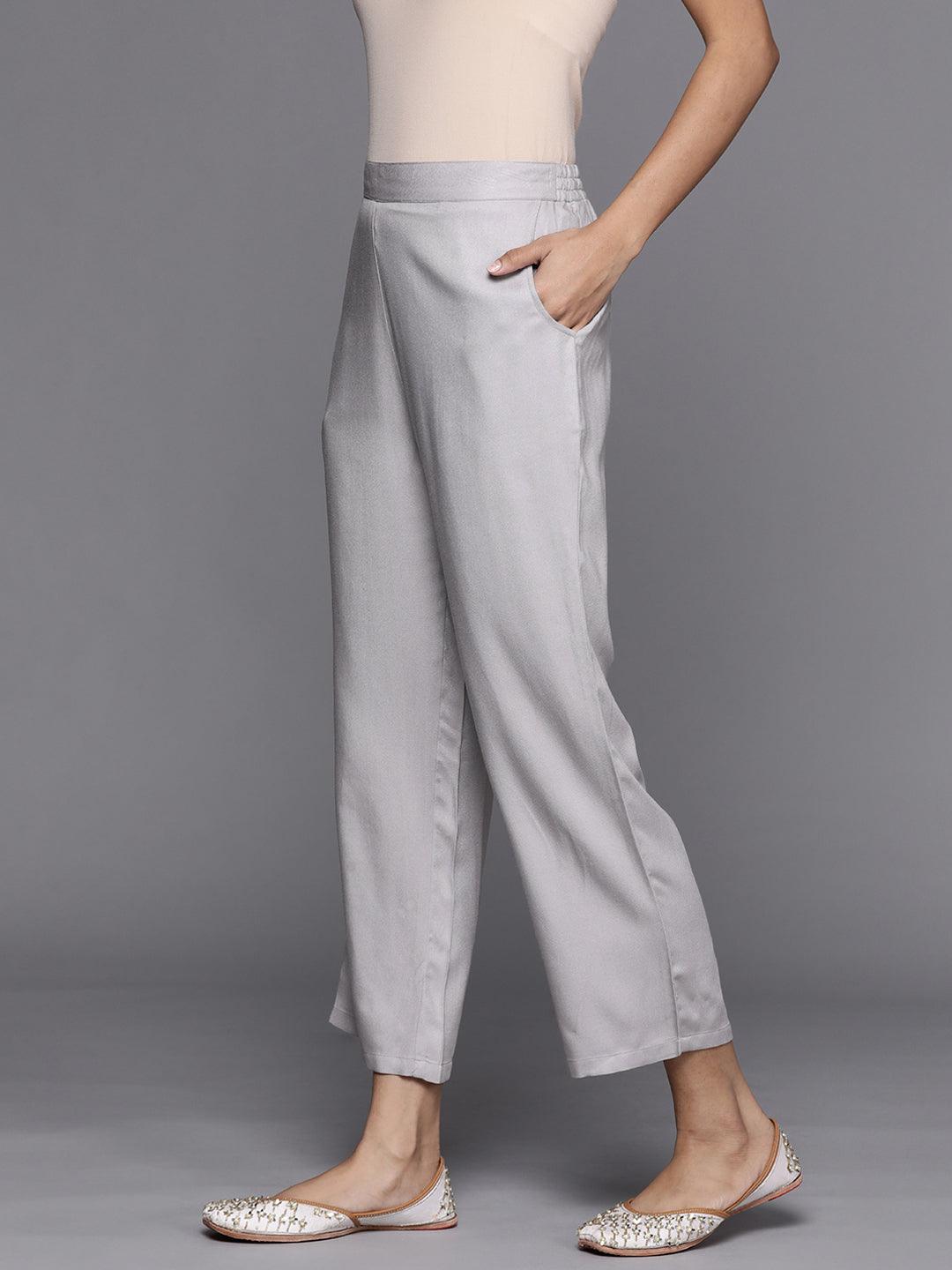 Grey Solid Pashmina Wool Trousers
