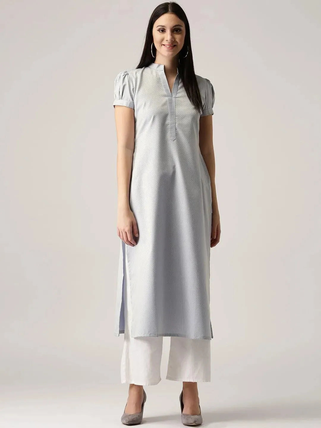 Grey Solid Polyester Kurta - Libas 