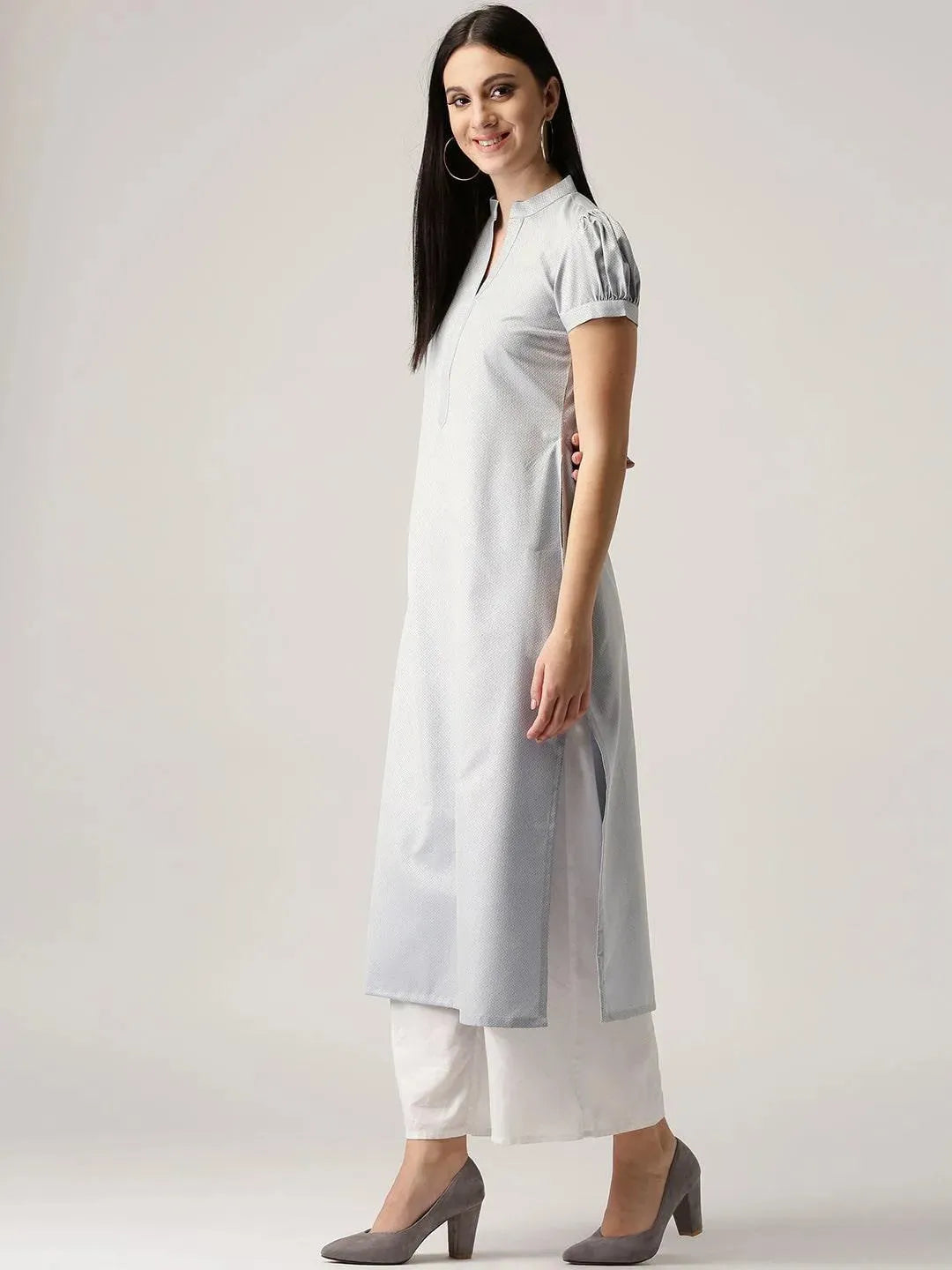 Grey Solid Polyester Kurta - Libas 