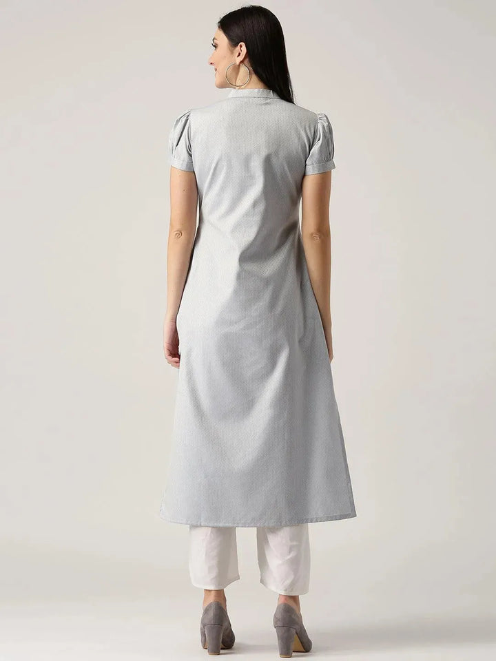 Grey Solid Polyester Kurta - Libas