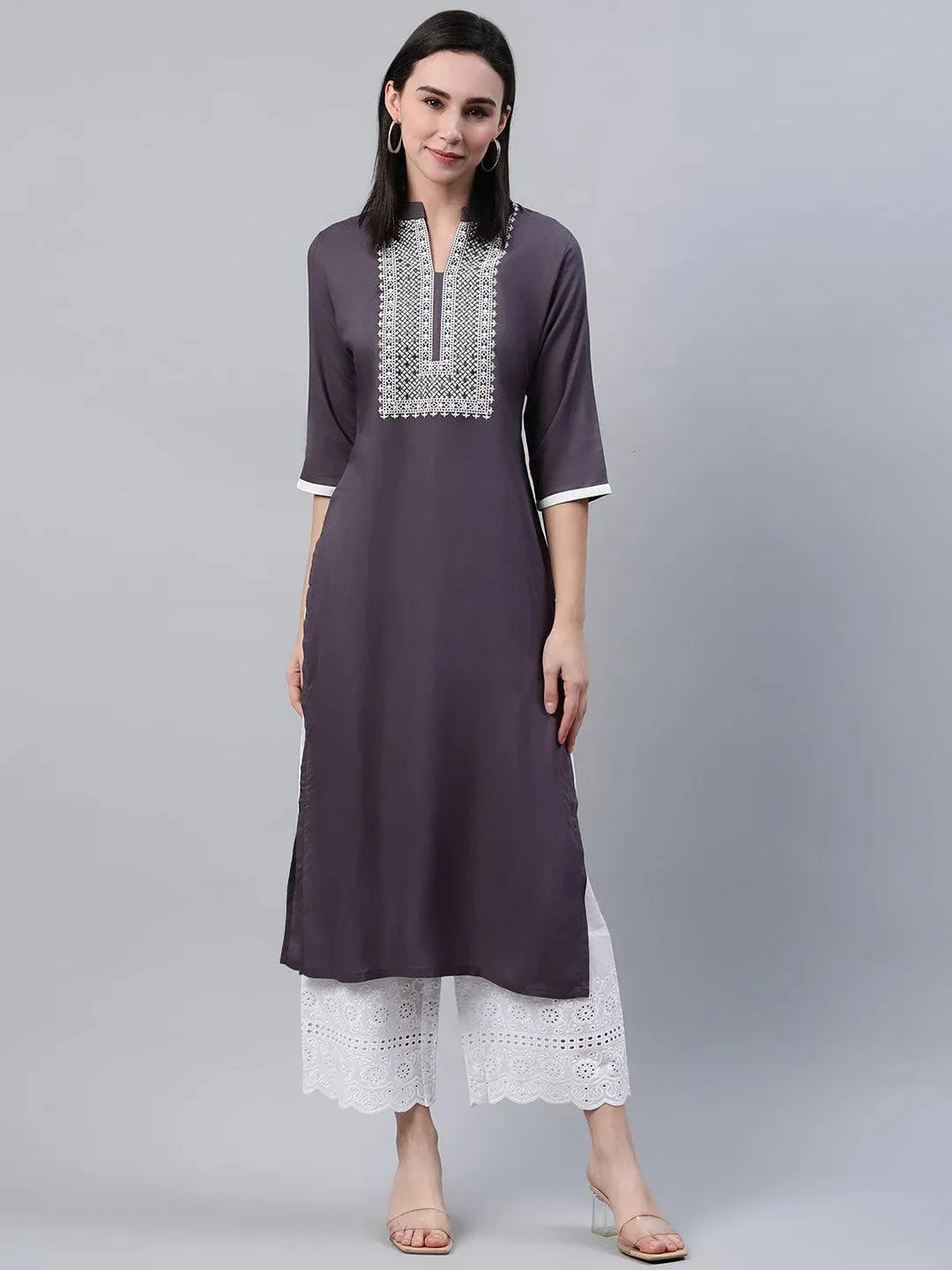 Grey Solid Rayon Kurta - Libas 