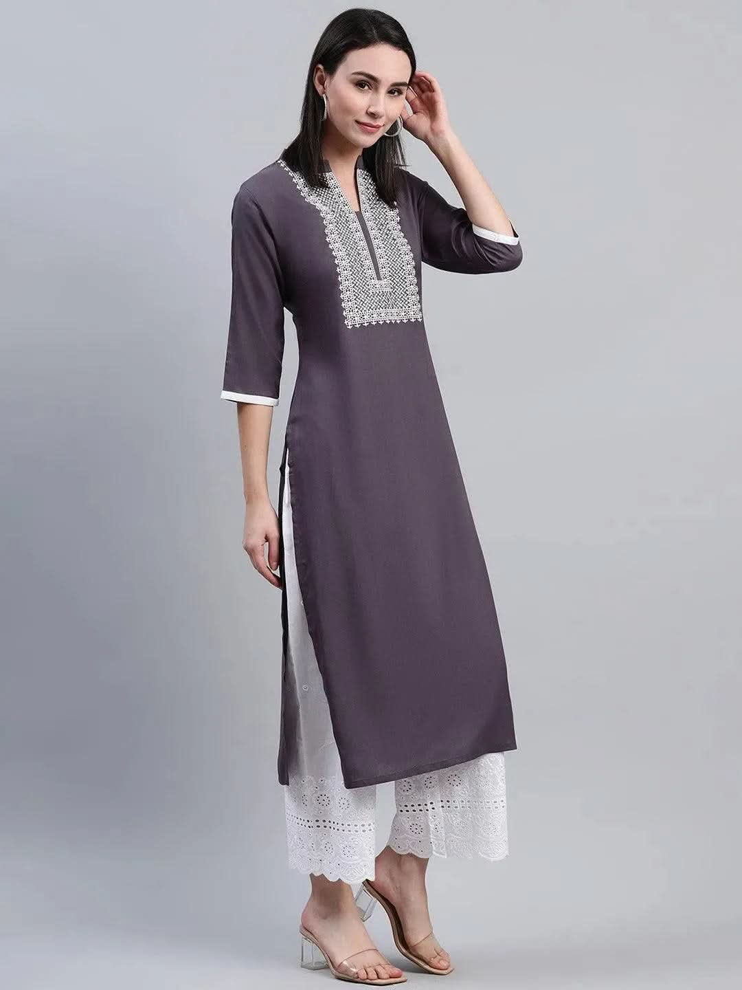 

Grey Solid Rayon Kurta