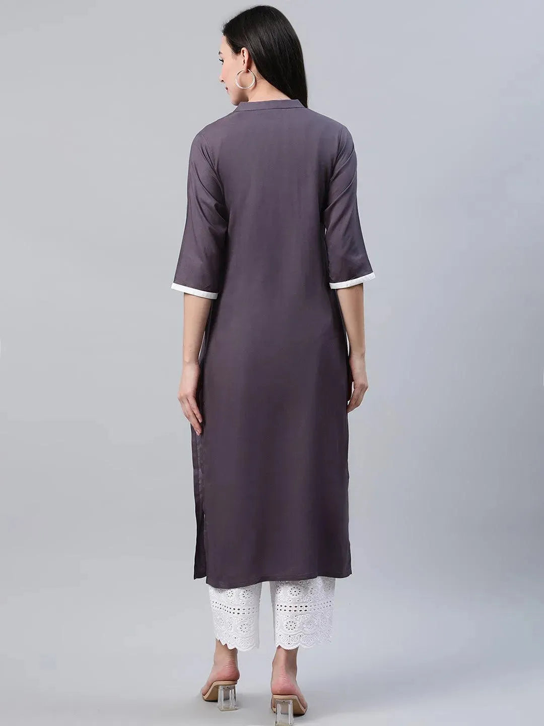 Grey Solid Rayon Kurta - Libas 