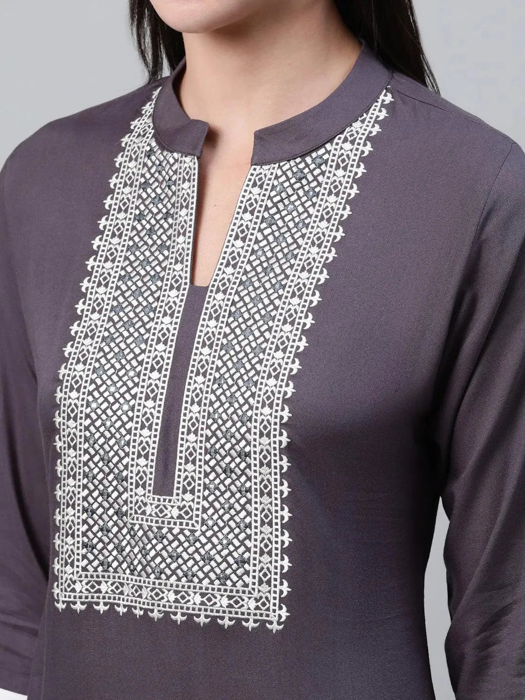 Grey Solid Rayon Kurta - Libas 