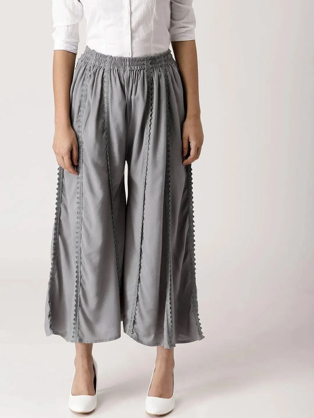 

Buy Grey Solid Rayon Palazzos - PL588- | Libas Ethnic Wear Online