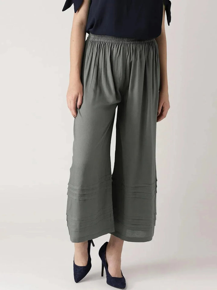 Grey Solid Rayon Palazzos - Libas
