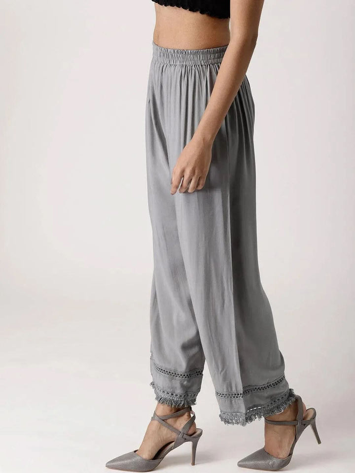Grey Solid Rayon Palazzos - Libas