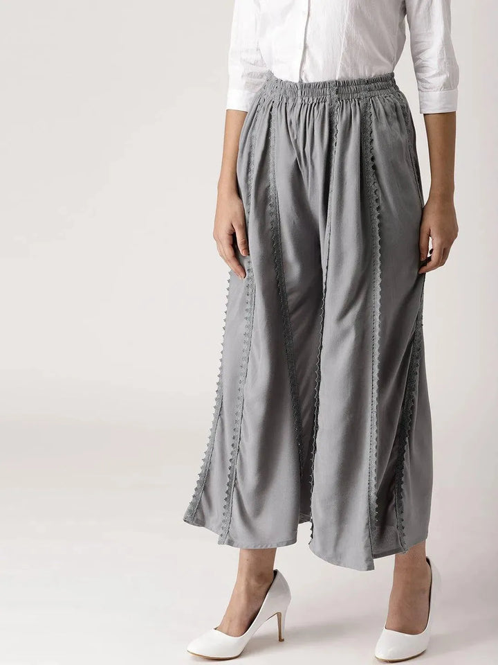 Grey Solid Rayon Palazzos - Libas