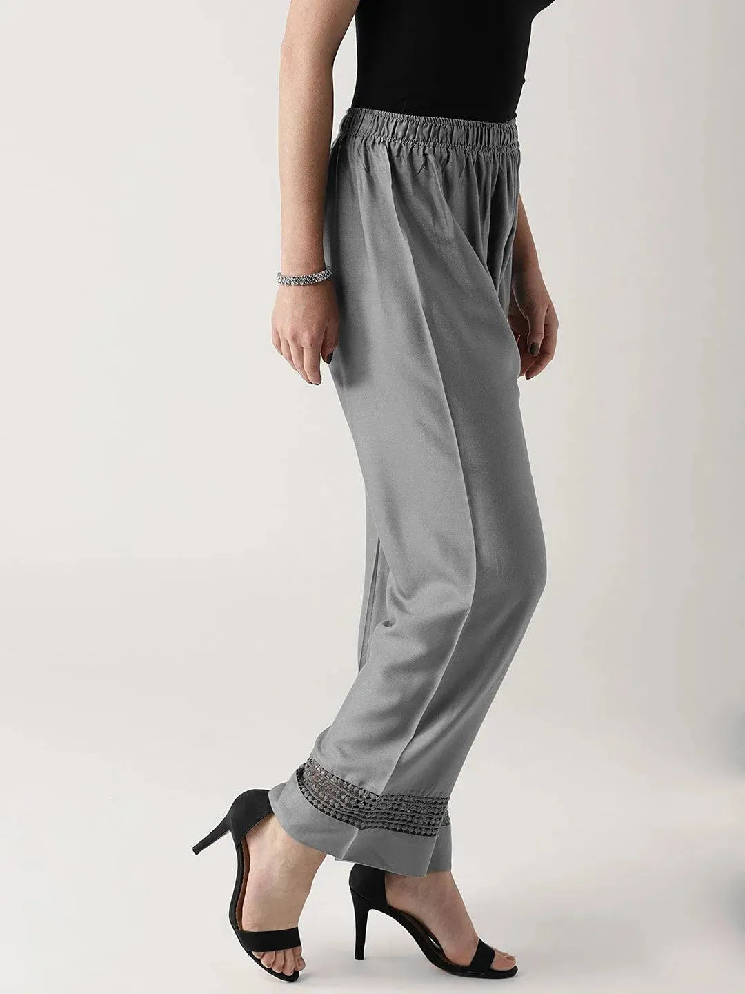 Grey Solid Rayon Palazzos - Libas