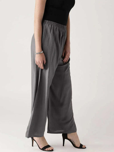 Grey Solid Rayon Palazzos - Libas