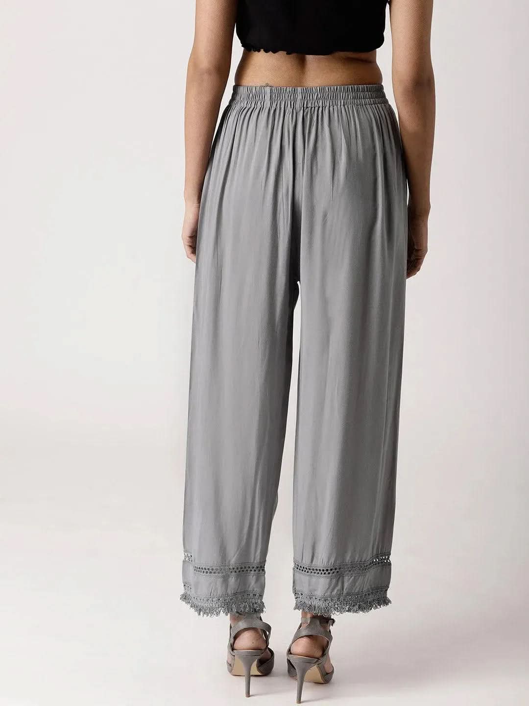 Grey Solid Rayon Palazzos - Libas 