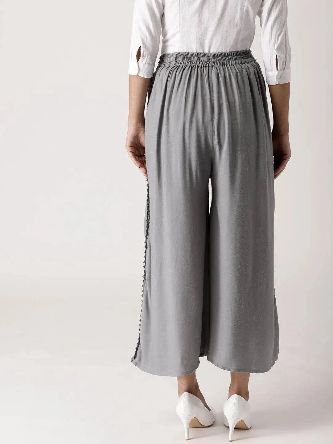 Grey Solid Rayon Palazzos - Libas 