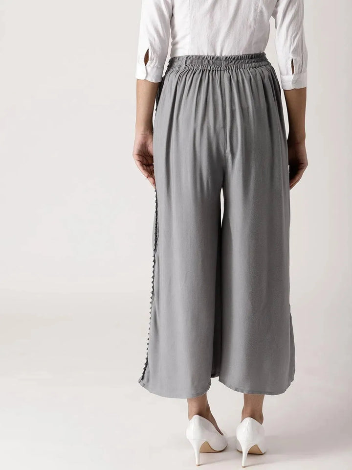 Grey Solid Rayon Palazzos - Libas