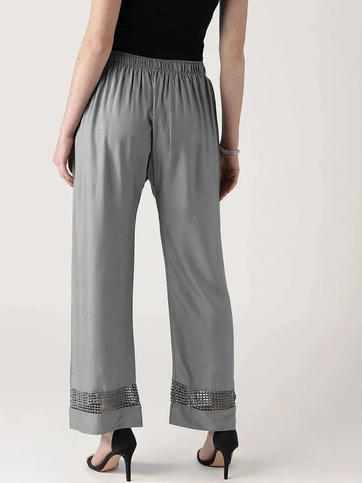 Grey Solid Rayon Palazzos - Libas