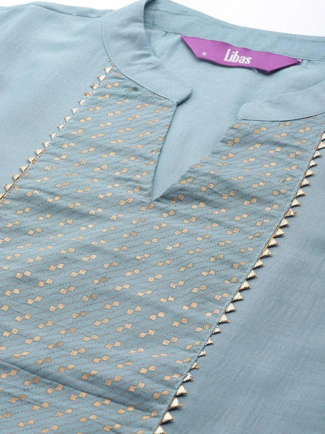 Grey Solid Silk Blend Suit Set - Libas 