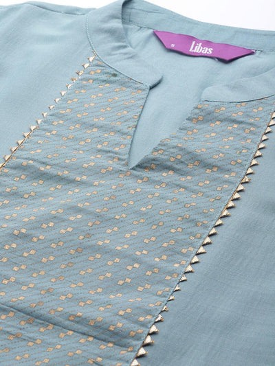 Grey Solid Silk Blend Suit Set - Libas