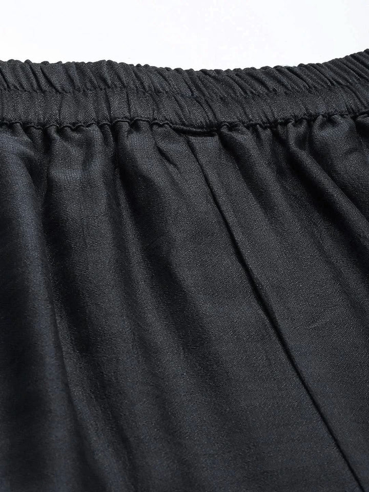 Grey Solid Silk Blend Trousers - Libas