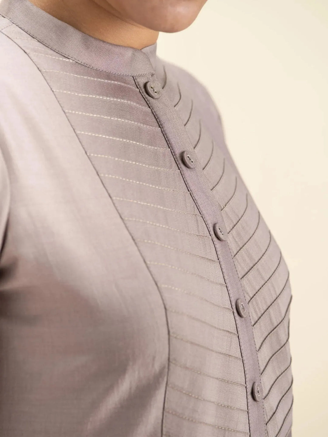 Grey Solid Silk Kurta - Libas 