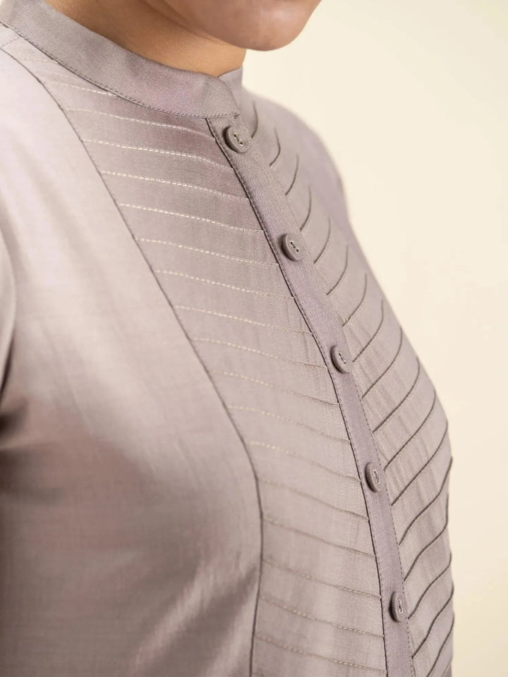 Grey Solid Silk Kurta - Libas