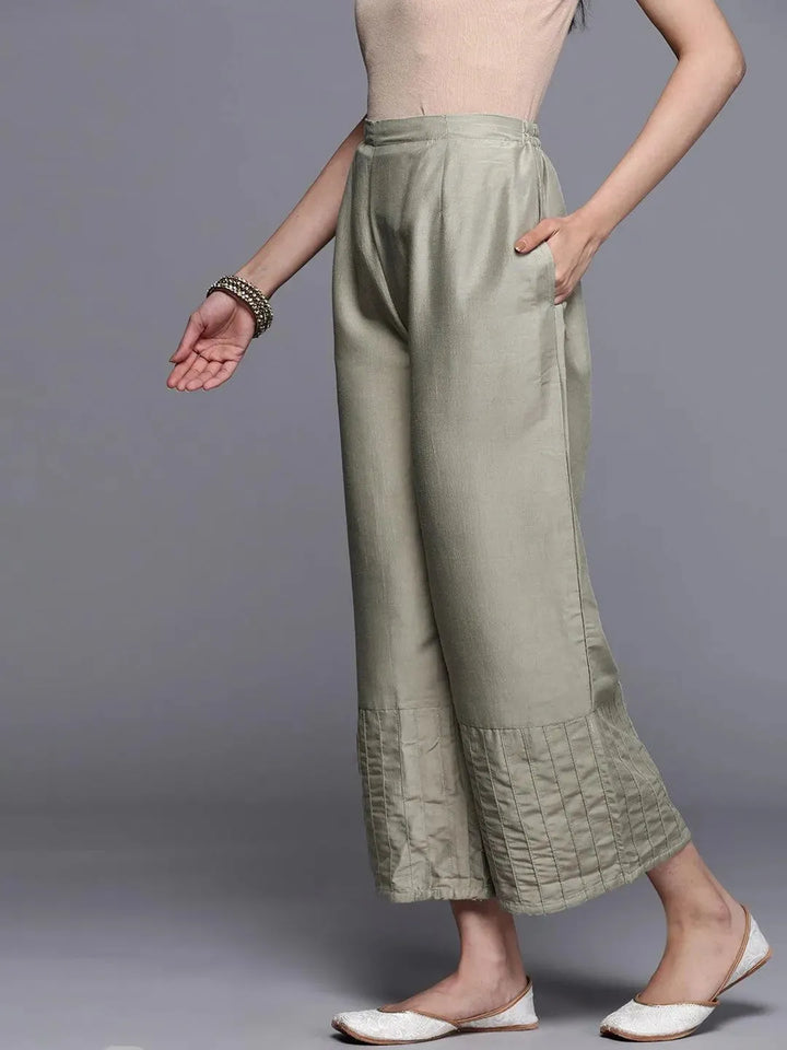 Grey Solid Silk Palazzos - Libas