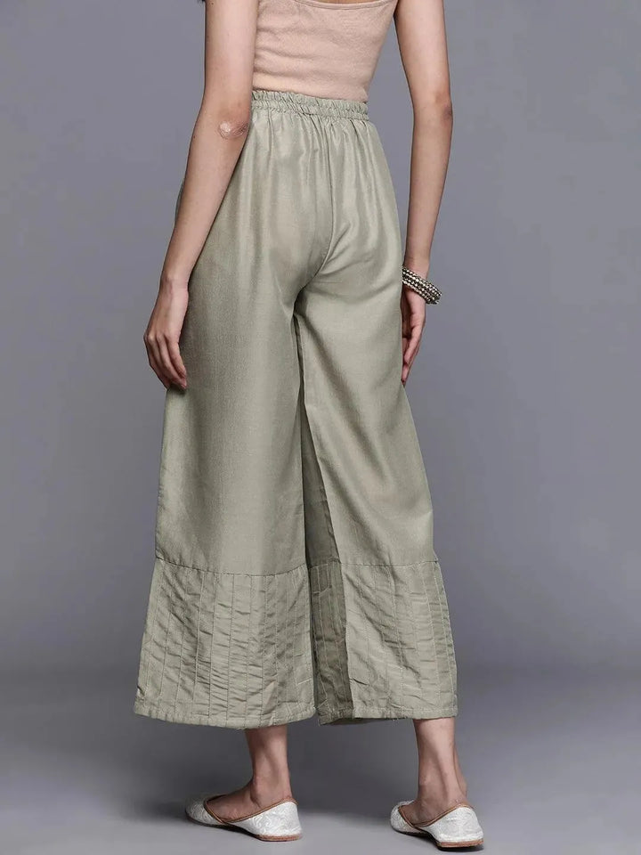 Grey Solid Silk Palazzos - Libas