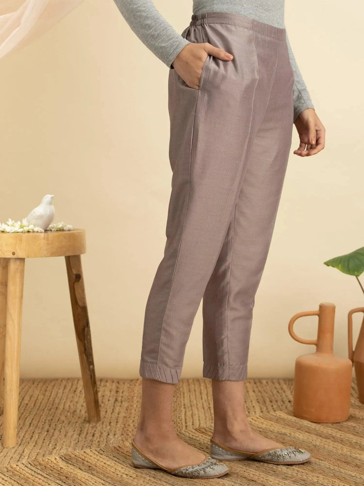 Grey Solid Silk Trousers - Libas