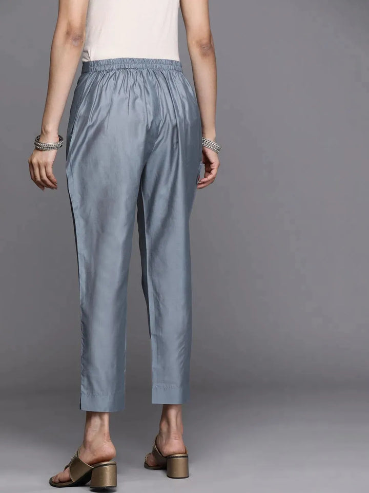 Grey Solid Silk Trousers - Libas