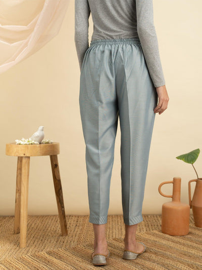 Grey Solid Silk Trousers - Libas