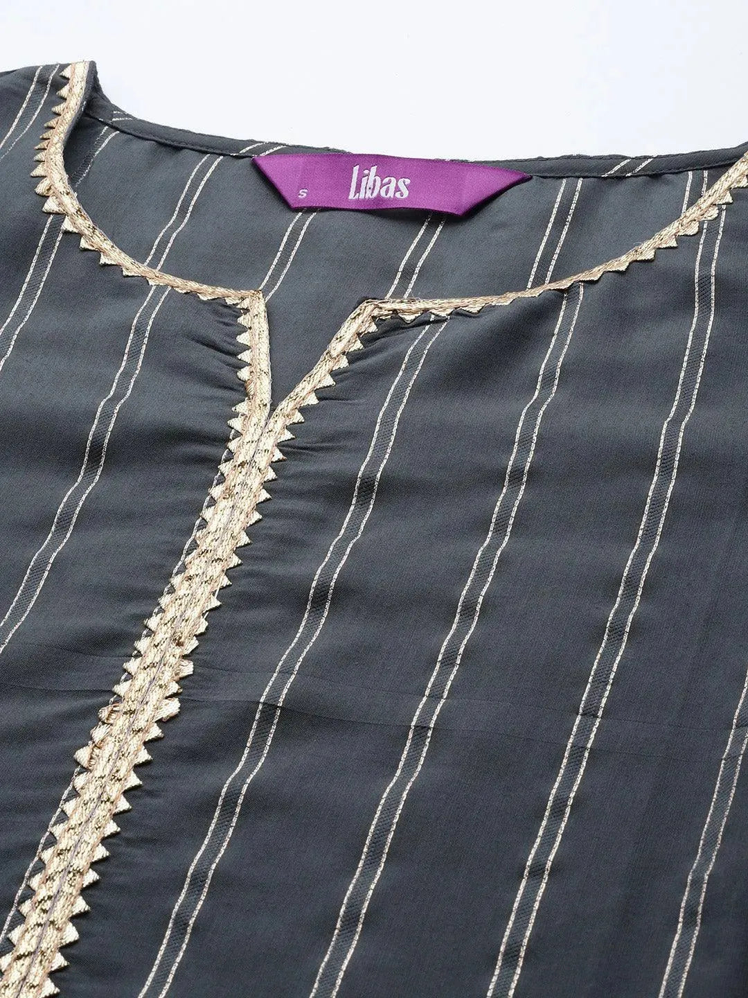 Grey Striped Chanderi Silk Kurta - Libas 