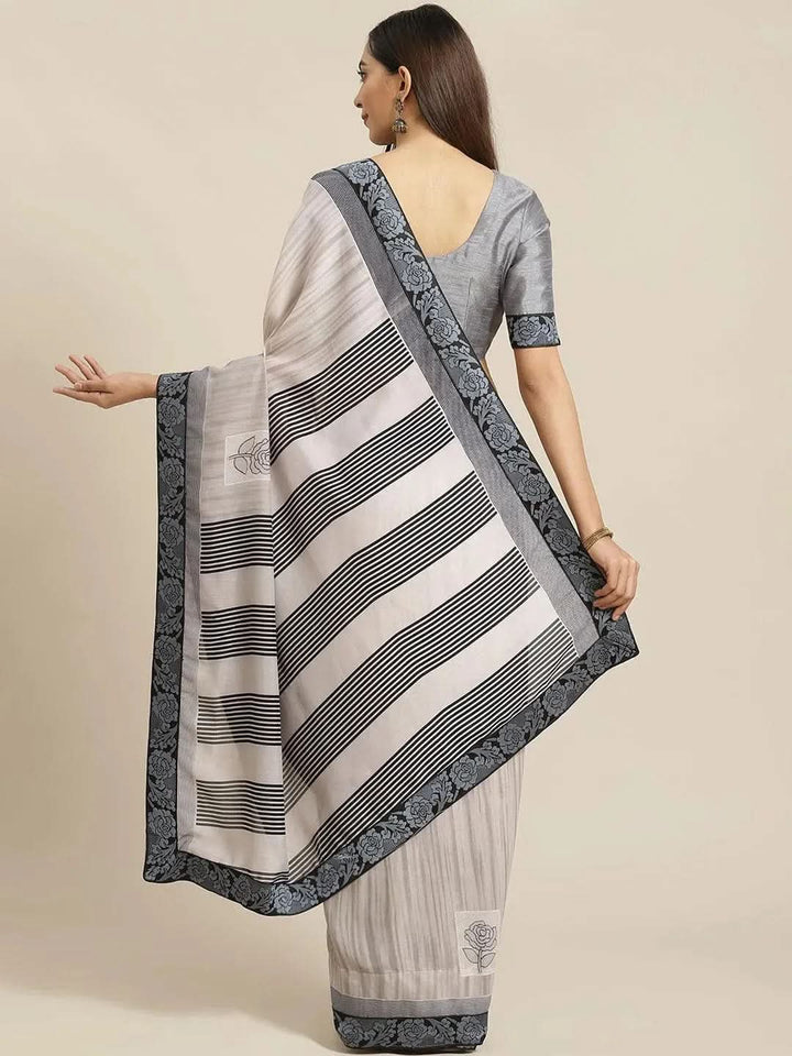 Grey Striped Chiffon Saree - Libas
