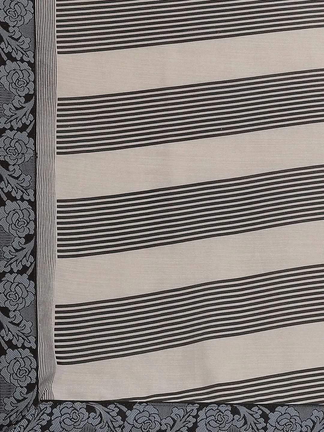 Grey Striped Chiffon Saree - Libas 