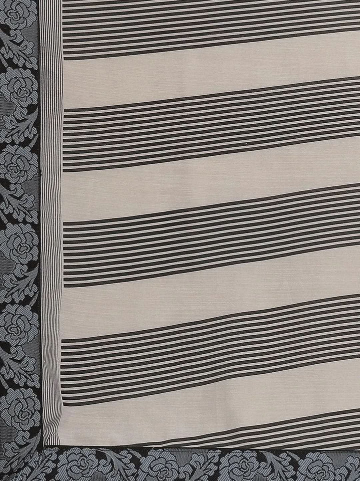 Grey Striped Chiffon Saree - Libas