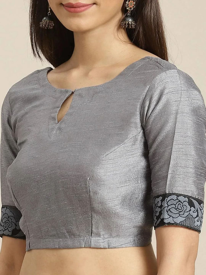 Grey Striped Chiffon Saree - Libas