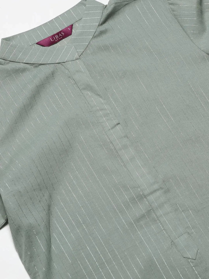 Grey Striped Cotton Kurta - Libas