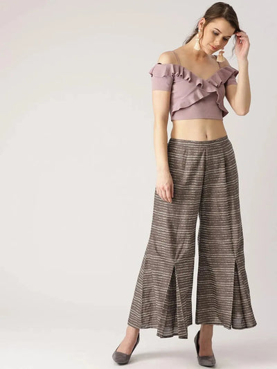 Grey Striped Cotton Palazzos - Libas